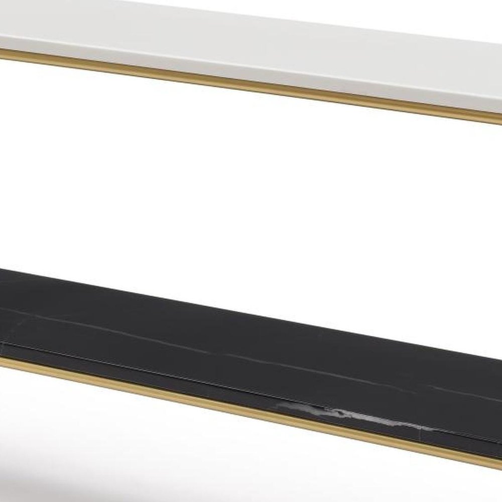 72" Black White And Gold Genuine Marble and Metal Console Table With Shelf