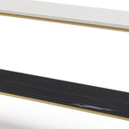 72" Black White And Gold Genuine Marble and Metal Console Table With Shelf