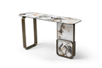 55" Black White and Bronze Ceramic Tile Glass and Steel Console Table