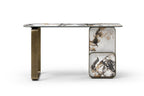 55" Black White and Bronze Ceramic Tile Glass and Steel Console Table