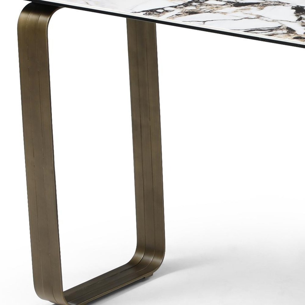 55" Black White and Bronze Ceramic Tile Glass and Steel Console Table