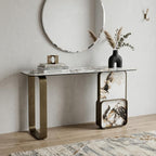 55" Black White and Bronze Ceramic Tile Glass and Steel Console Table