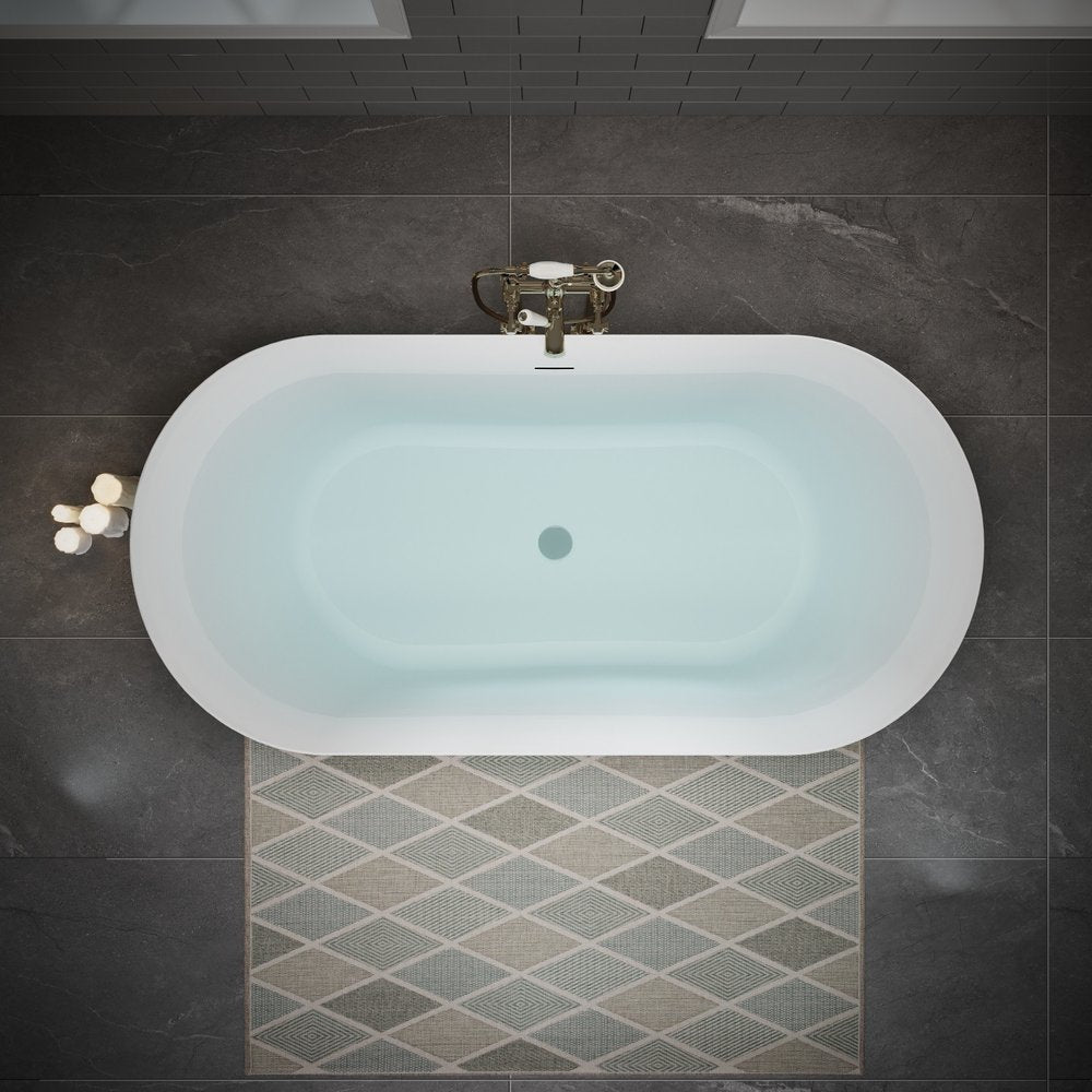 55" White Acrylic Oval Bath Tub