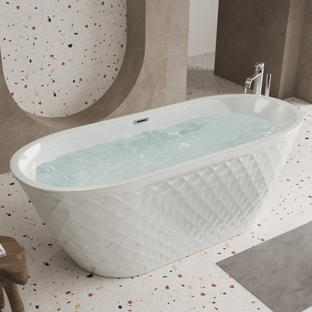 59" White Acrylic Oval Bath Tub