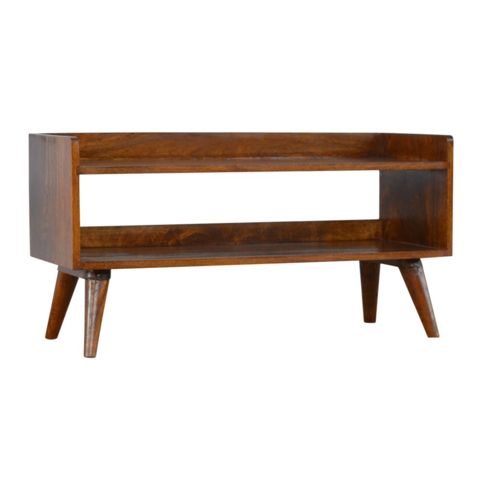 35" Chestnut Solid Wood Storage Bench With Shoe Storage
