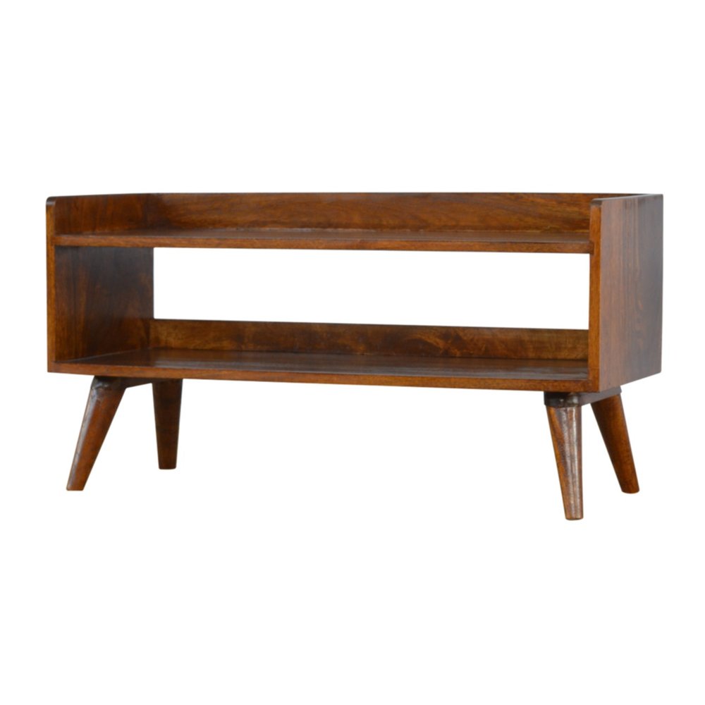 35" Chestnut Solid Wood Storage Bench With Shoe Storage
