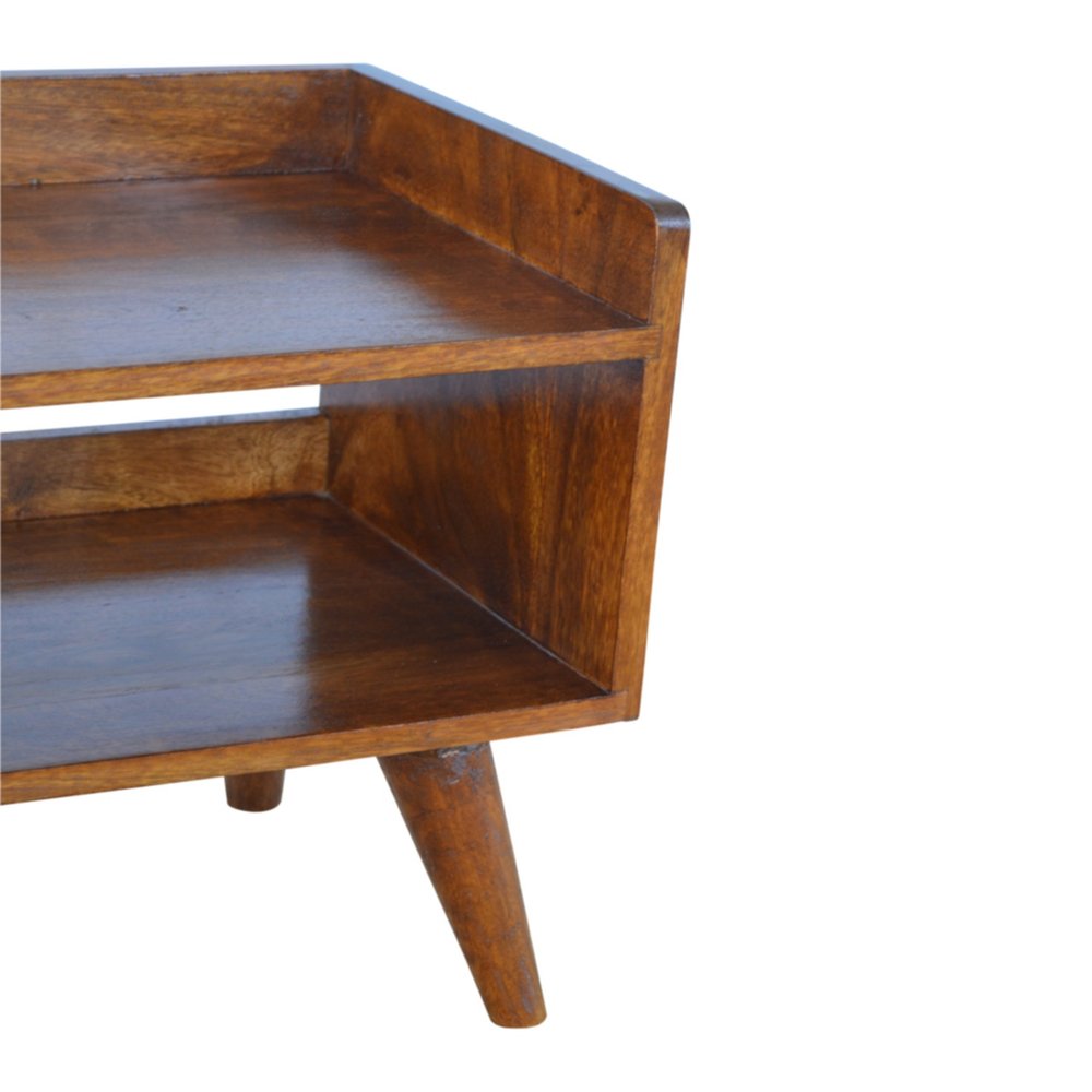 35" Chestnut Solid Wood Storage Bench With Shoe Storage