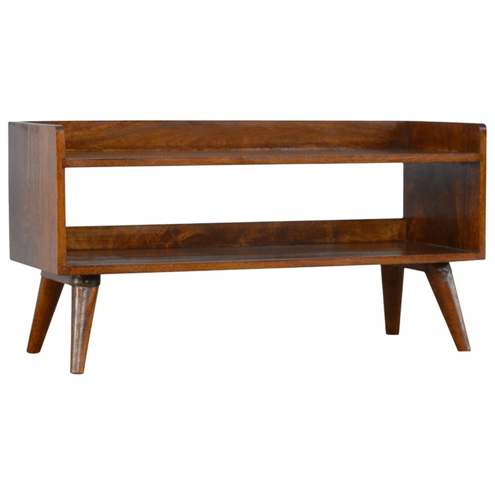 35" Chestnut Solid Wood Storage Bench With Shoe Storage