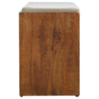 35" Brown Linen and Solid Wood Upholstered Storage Bench With Shoe Storage