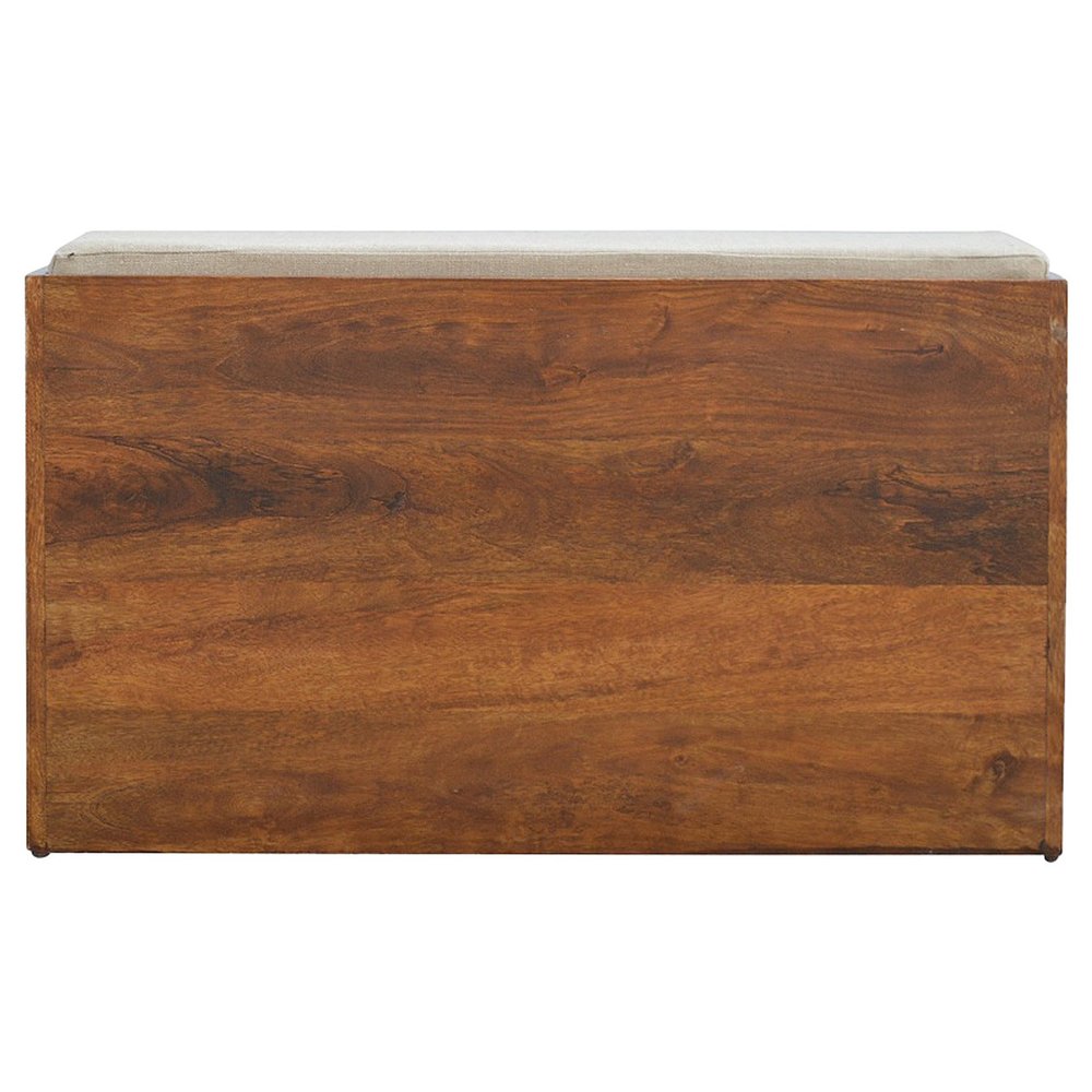35" Brown Linen And Solid Wood Upholstered Storage Bench With Shoe Storage