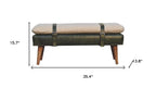 35" Beige Olive Green And Brown Boucle Genuine Leather And Solid Wood Upholstered Bench
