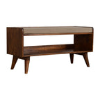 35" Beige and Brown Linen and Solid Wood Upholstered Storage Bench With Shoe Storage
