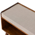 35" Beige and Brown Linen and Solid Wood Upholstered Storage Bench With Shoe Storage