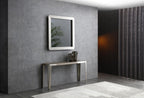 63" Light Gray and Nickel Wood and Stainless Steel Console Table