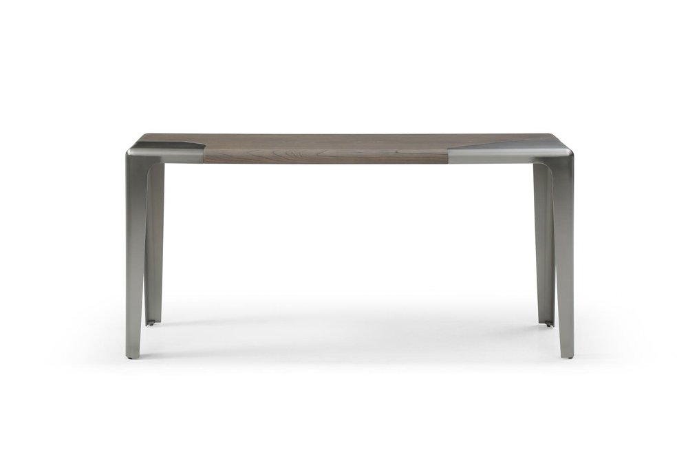 63" Light Gray and Nickel Wood and Stainless Steel Console Table