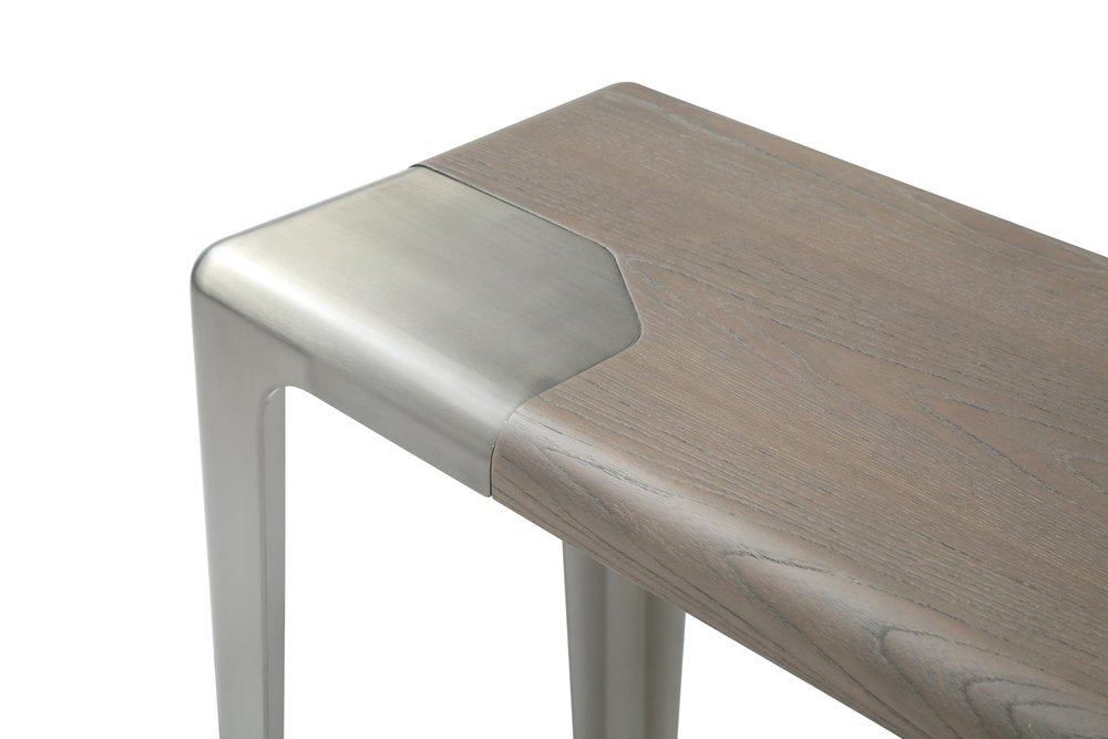 63" Light Gray and Nickel Wood and Stainless Steel Console Table