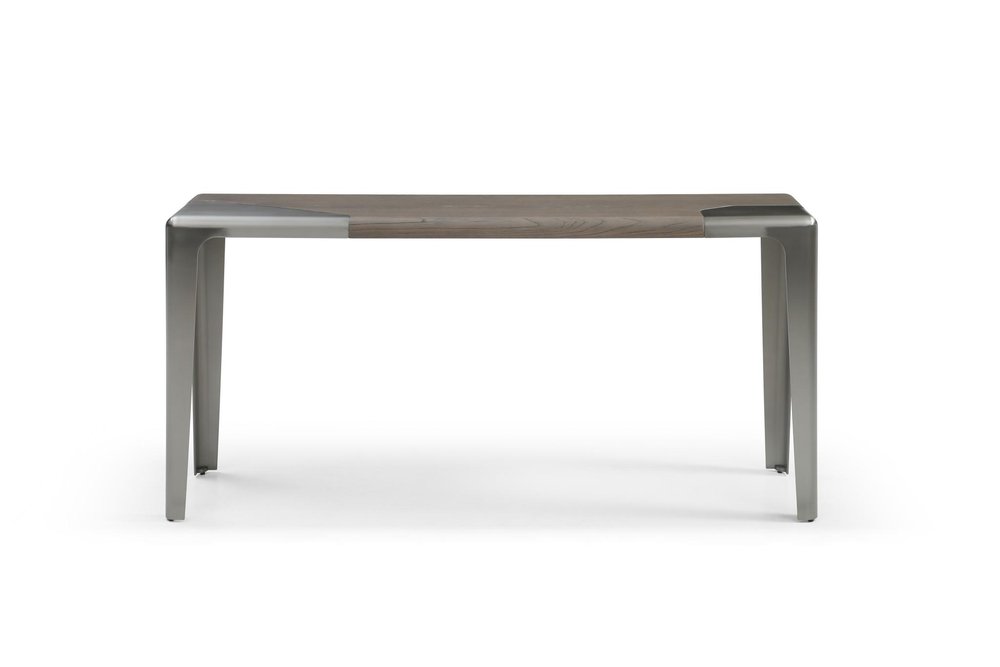 63" Light Gray and Nickel Wood and Stainless Steel Console Table