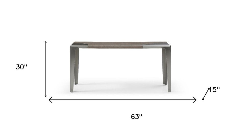 63" Light Gray and Nickel Wood and Stainless Steel Console Table