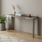 63" Light Gray and Nickel Wood and Stainless Steel Console Table