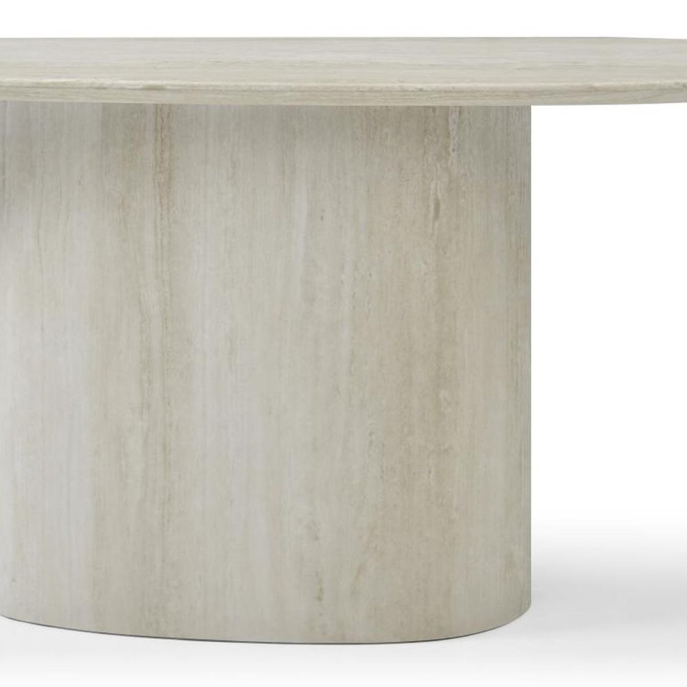 71" Beige Genuine Marble Oval Pedestal Console Table