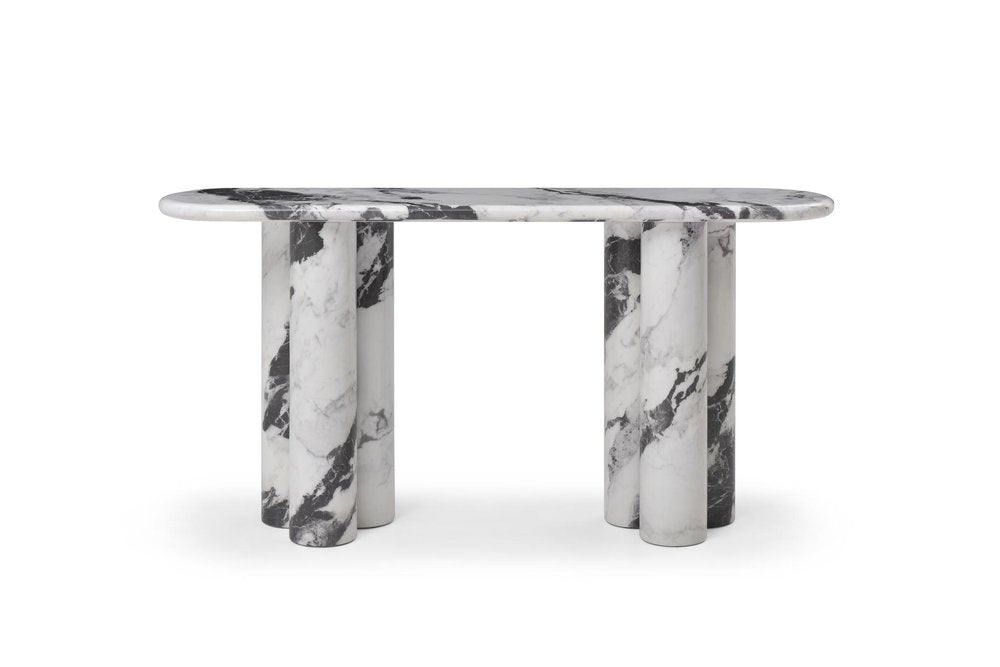 60" Black and White Genuine Marble Double Pedestal Console Table