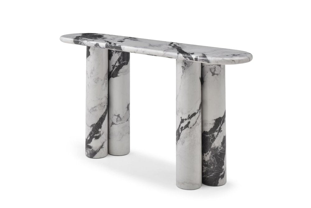 60" Black and White Genuine Marble Double Pedestal Console Table