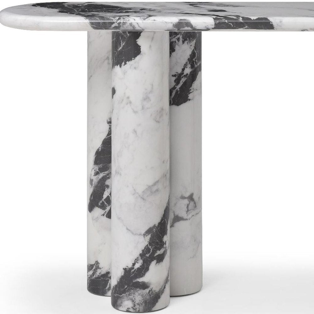 60" Black and White Genuine Marble Double Pedestal Console Table