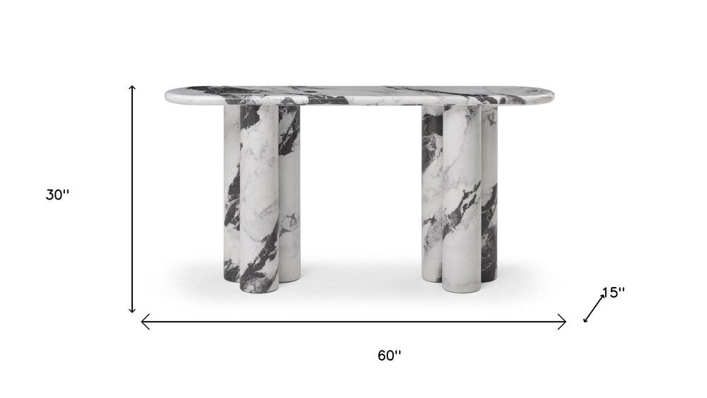 60" Black and White Genuine Marble Double Pedestal Console Table
