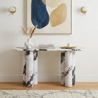 60" Black and White Genuine Marble Double Pedestal Console Table