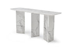 60" Gray and White Genuine Marble Three Leg Console Table
