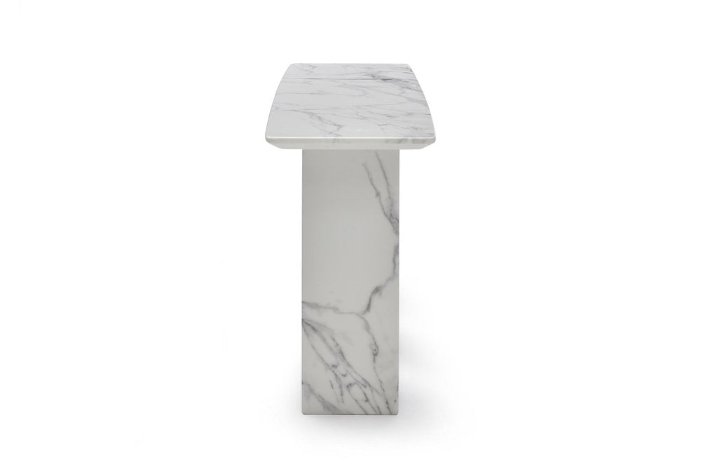 60" Gray and White Genuine Marble Three Leg Console Table