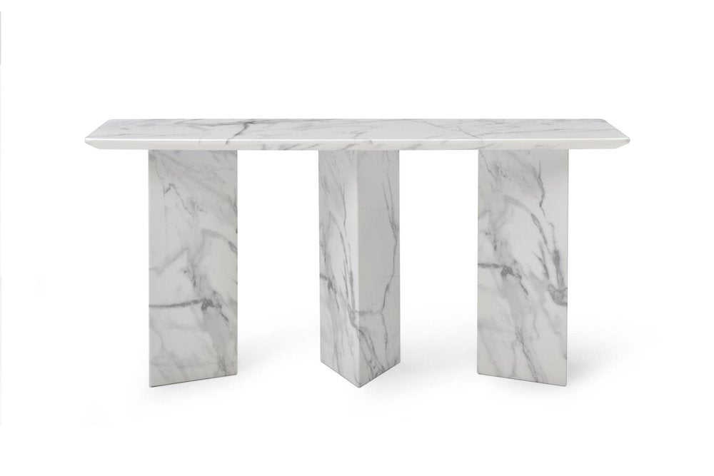 60" Gray and White Genuine Marble Three Leg Console Table