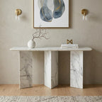 60" Gray and White Genuine Marble Three Leg Console Table