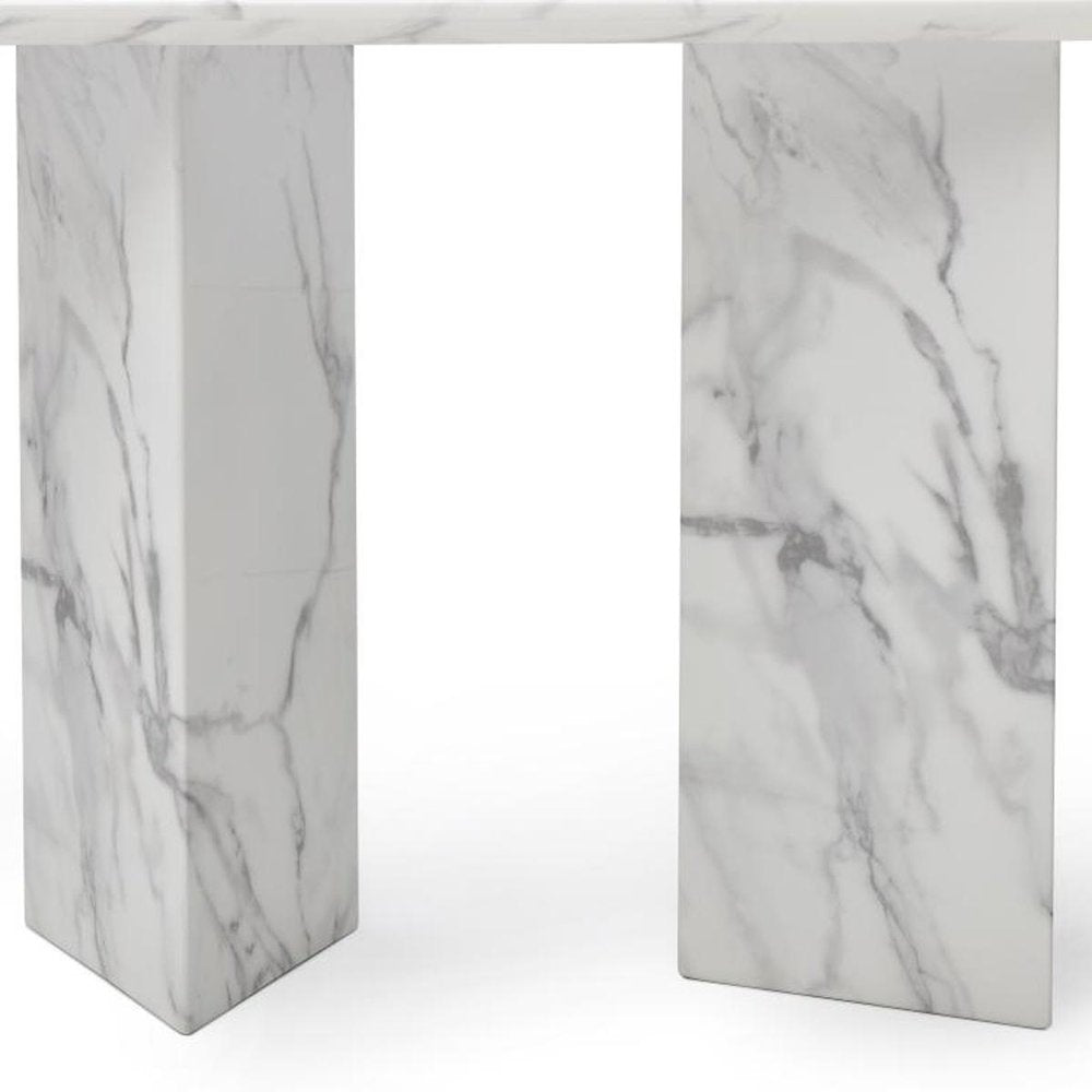 60" Gray and White Genuine Marble Three Leg Console Table