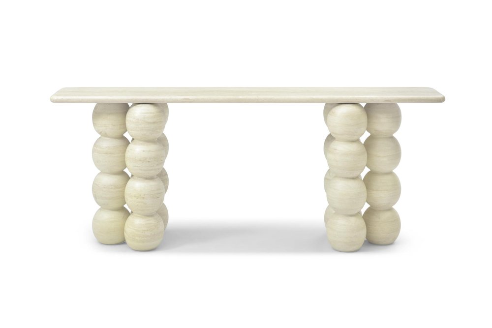 75" Beige Genuine Marble Double Pedestal Console Table