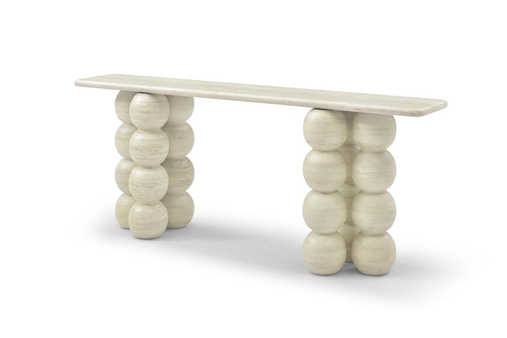 75" Beige Genuine Marble Double Pedestal Console Table