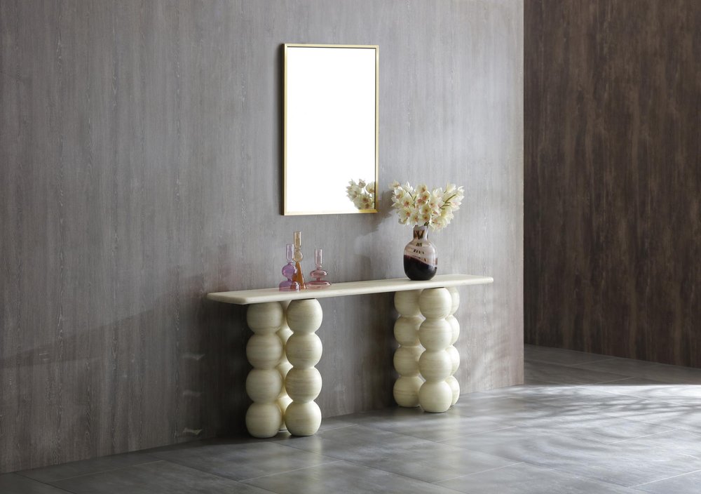 75" Beige Genuine Marble Double Pedestal Console Table