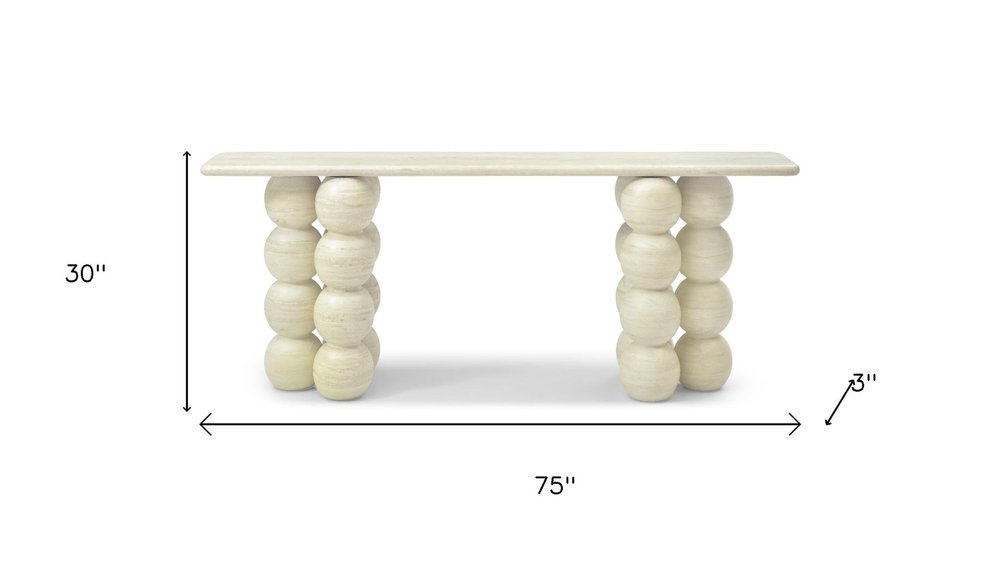 75" Beige Genuine Marble Double Pedestal Console Table