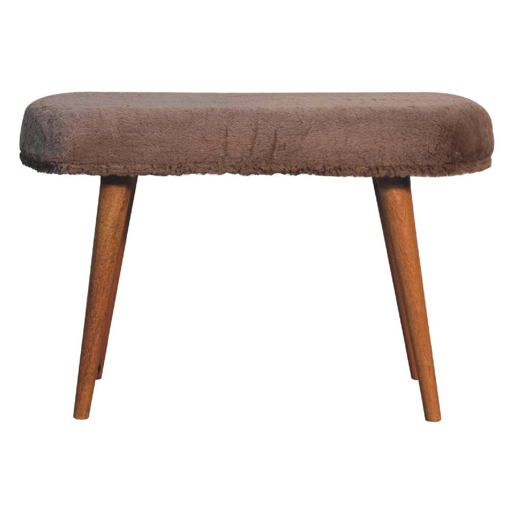 31" Brown Faux Fur and Solid Wood Upholstered Bench