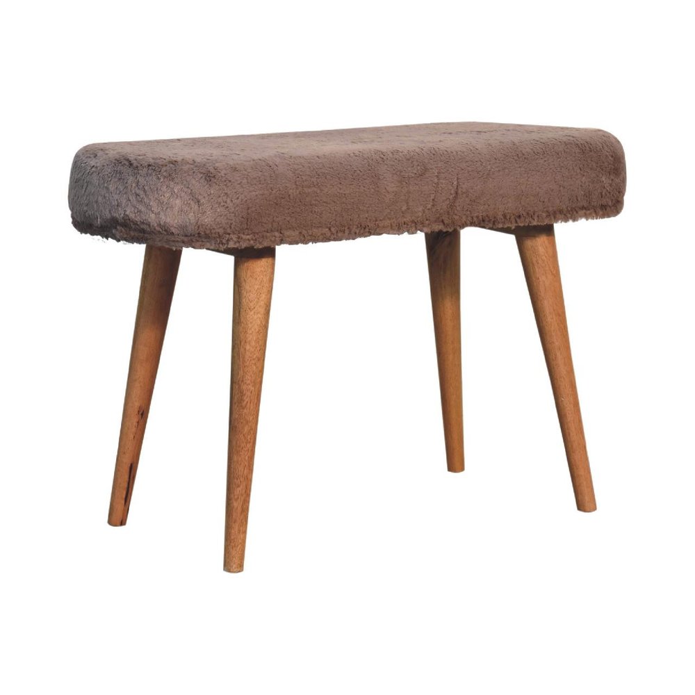 31" Brown Faux Fur and Solid Wood Upholstered Bench