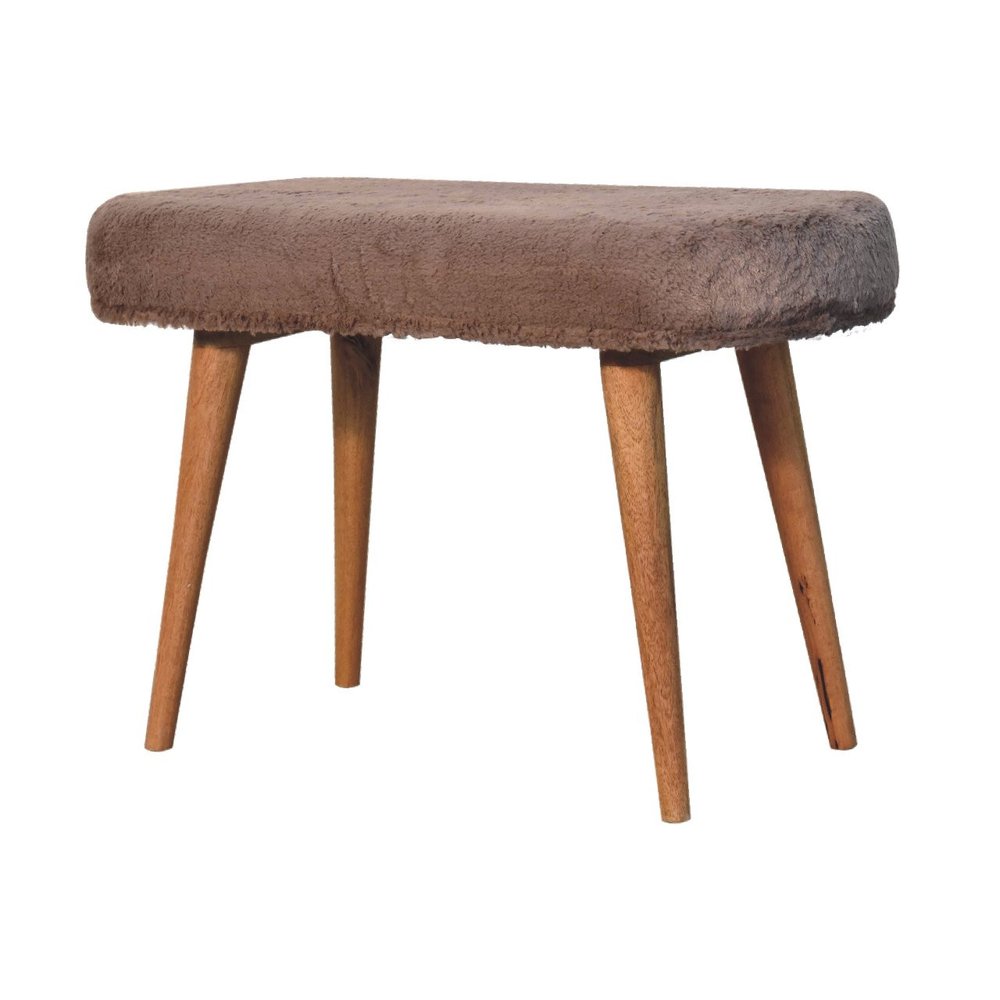 31" Brown Faux Fur and Solid Wood Upholstered Bench