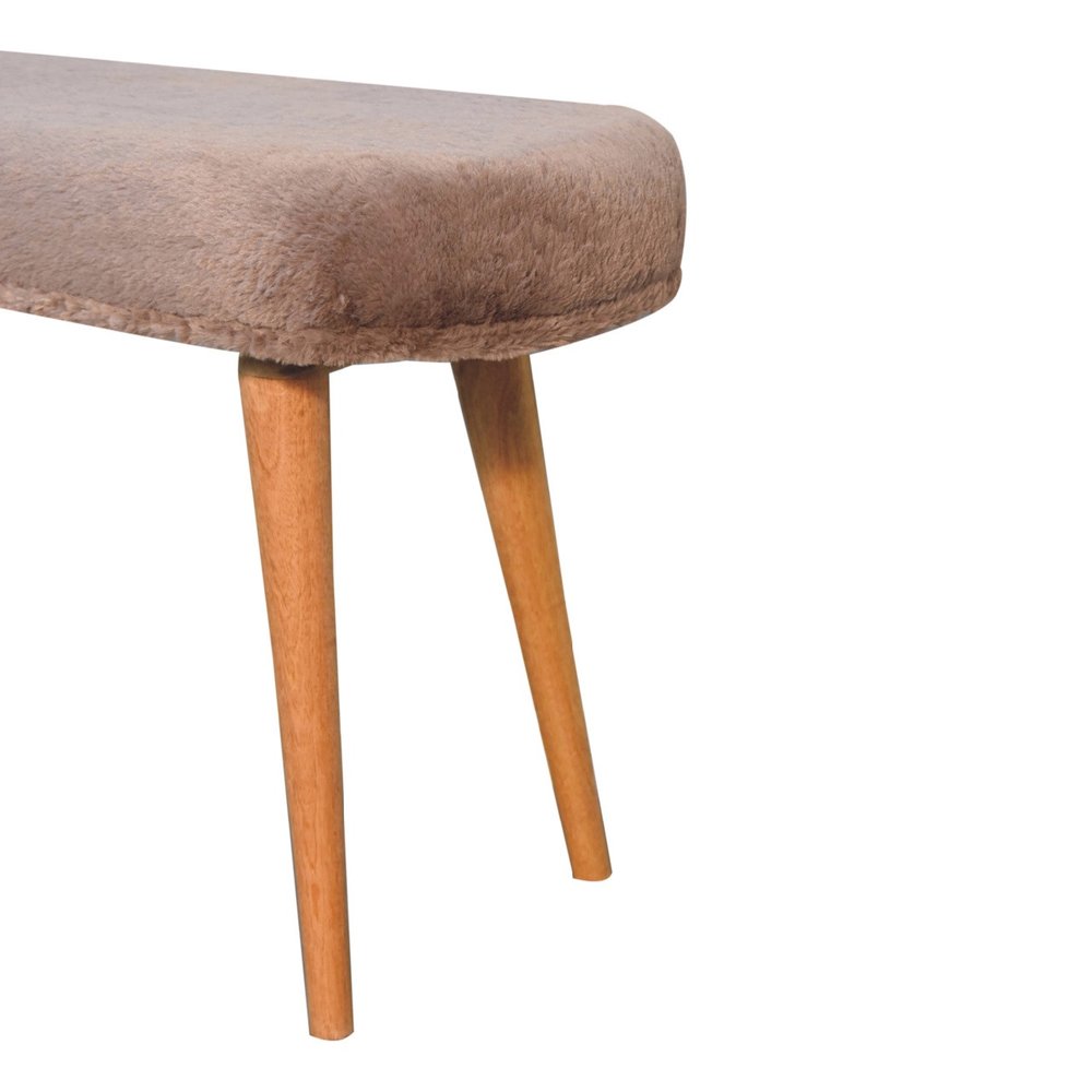 31" Brown Faux Fur and Solid Wood Upholstered Bench