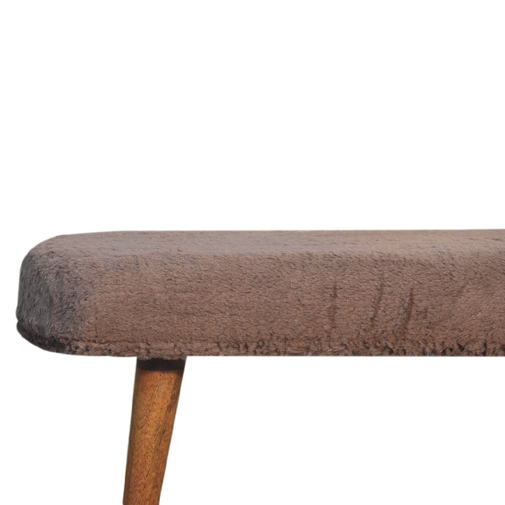 31" Brown Faux Fur and Solid Wood Upholstered Bench