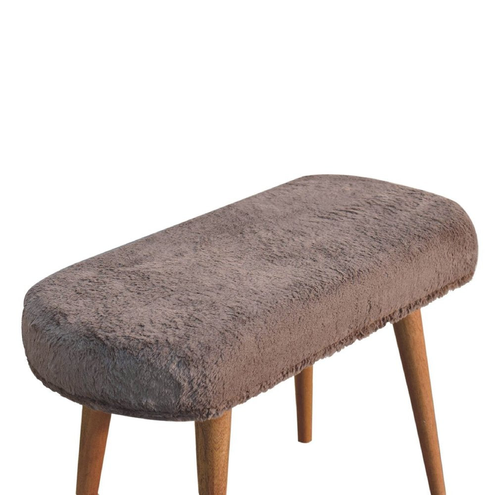 31" Brown Faux Fur and Solid Wood Upholstered Bench