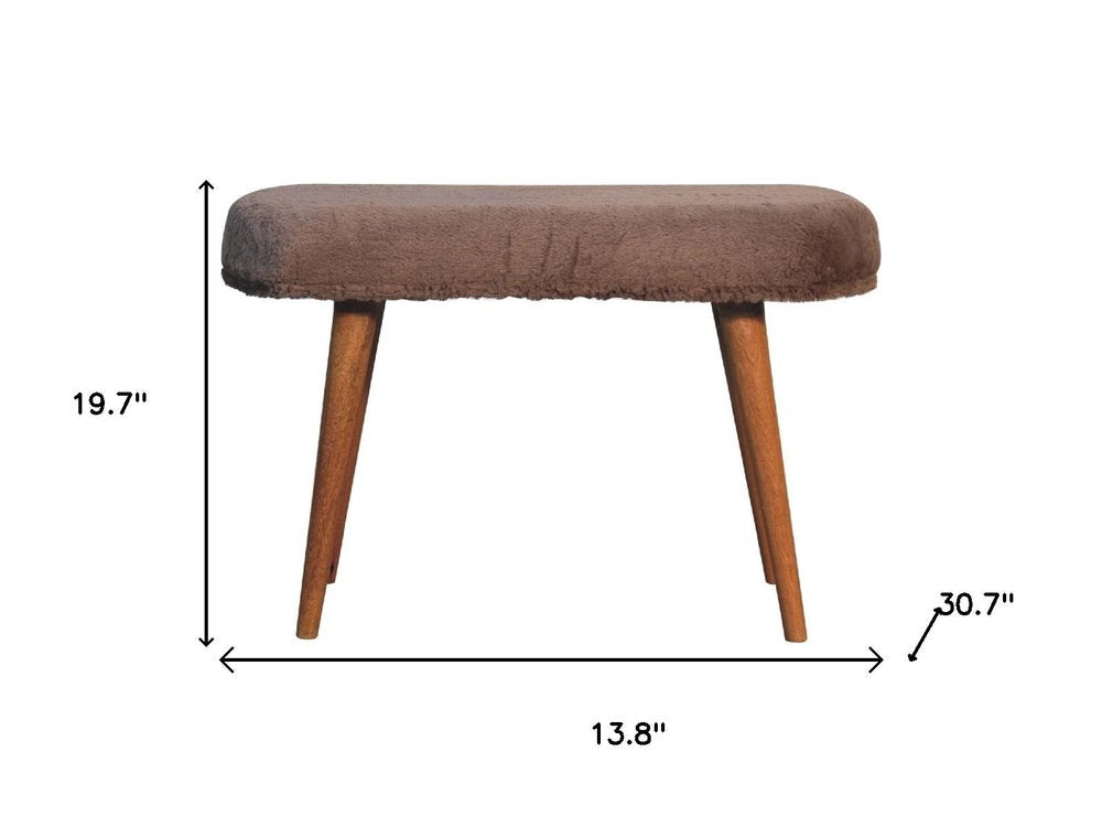 31" Brown Faux Fur and Solid Wood Upholstered Bench