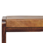 32" Tan and Brown Genuine Leather and Solid Wood Upholstered Storage Bench With Shelves