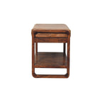 32" Tan and Brown Genuine Leather and Solid Wood Upholstered Storage Bench With Shelves