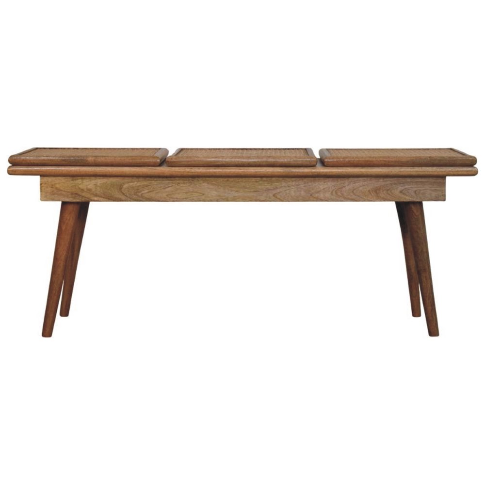 47" Brown and Oak Cane And Solid Wood Dining Bench