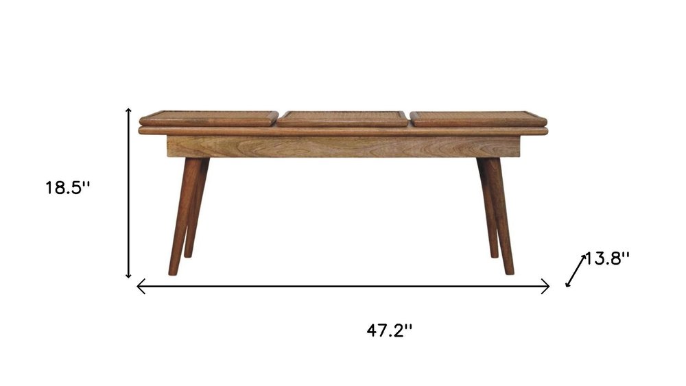 47" Brown and Oak Cane And Solid Wood Dining Bench