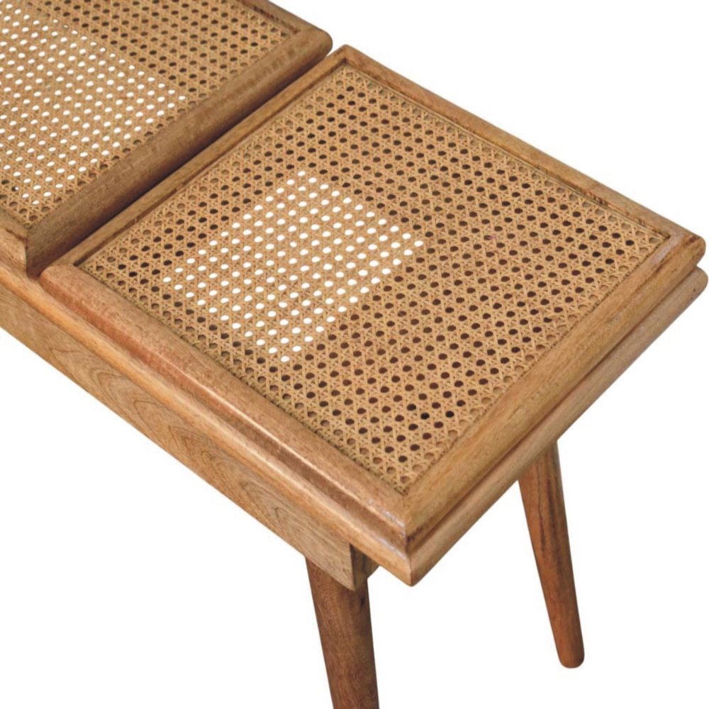 47" Brown and Oak Cane And Solid Wood Dining Bench